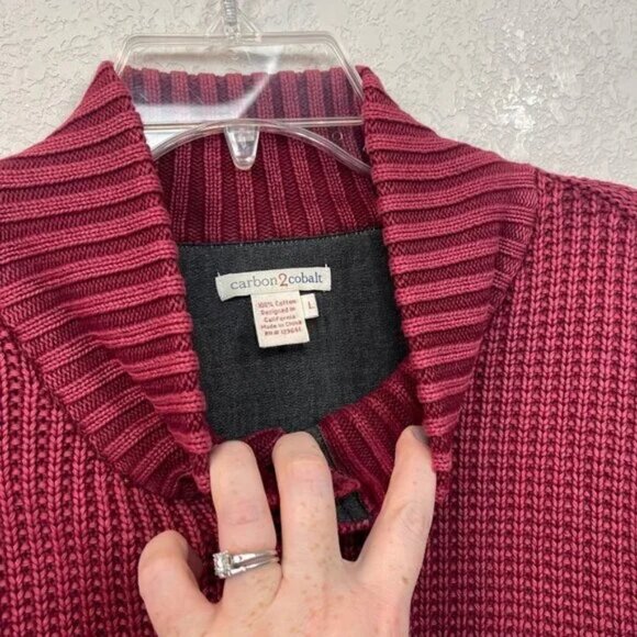 Carbon 2 Cobalt Heavy Knit Henley Cotton Mock Neck Sweater Mens Large MSRP $129 - Picture 3 of 6